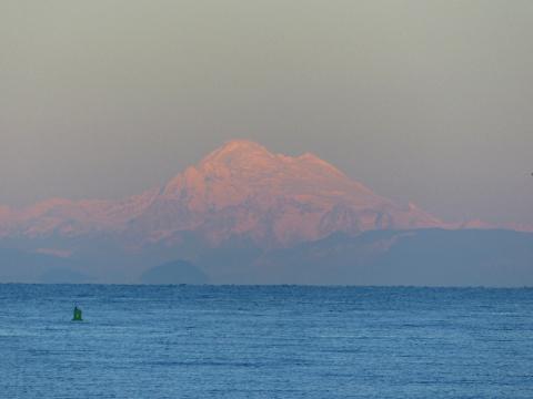 View of Mount Baker in twilight from Port Angeles